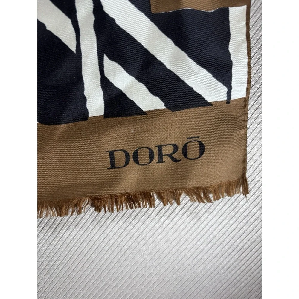 Vintage  70-80's 100% Silk Scarf Made In France Doro‎ Brown Black White  15